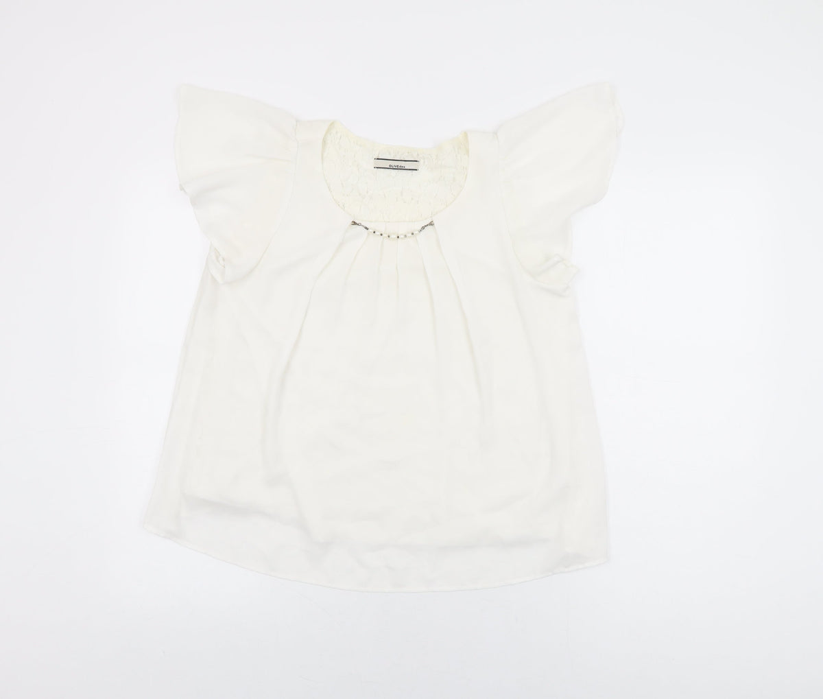 Olive des Olive Womens White Polyester Basic Blouse Size M Round Neck