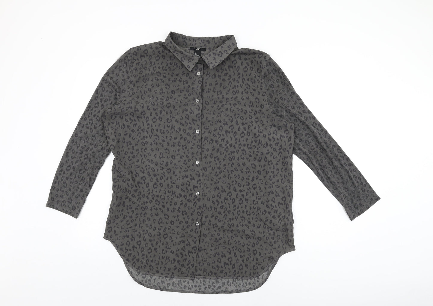 Womens UK Size M H&M Grey Basic Button-Up