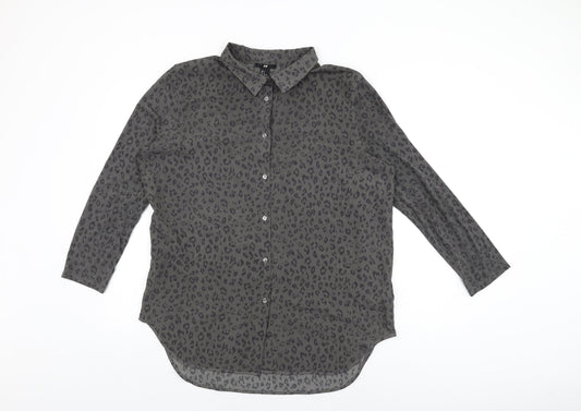 Womens UK Size M H&M Grey Basic Button-Up