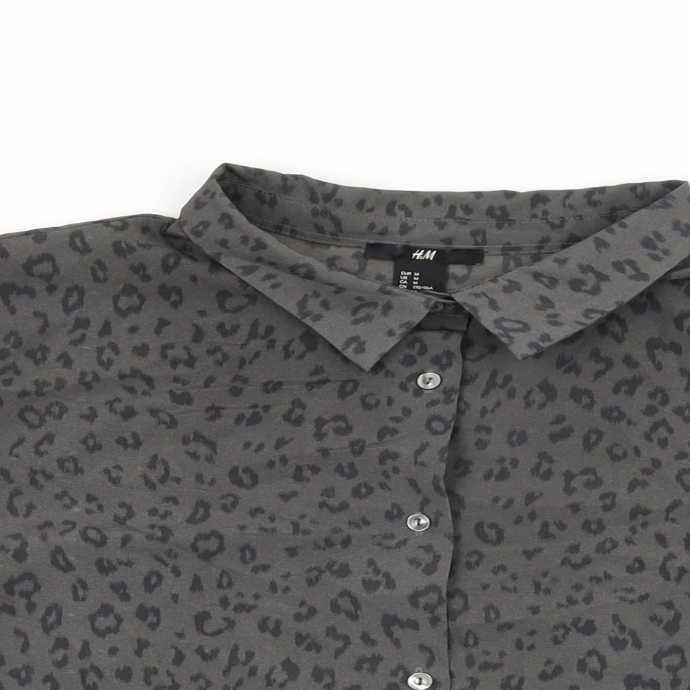 Womens UK Size M H&M Grey Basic Button-Up