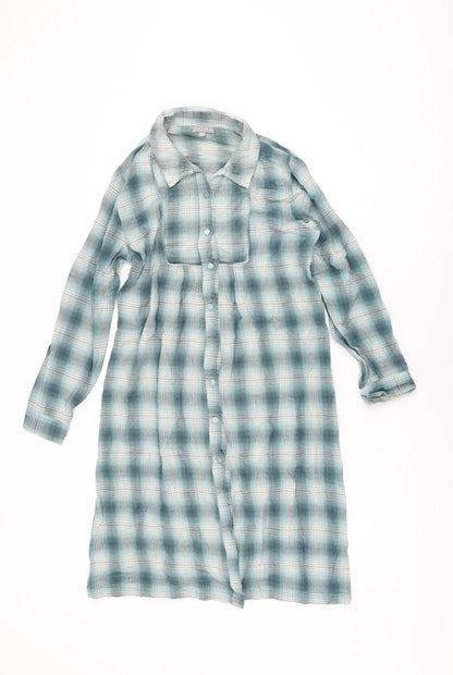 Patra Womens Blue Geometric Cotton Shirt Dress Size S Collared Button