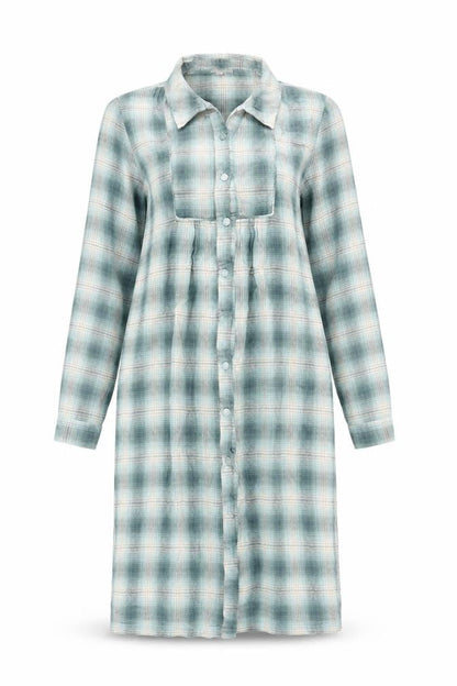 Patra Womens Blue Geometric Cotton Shirt Dress Size S Collared Button