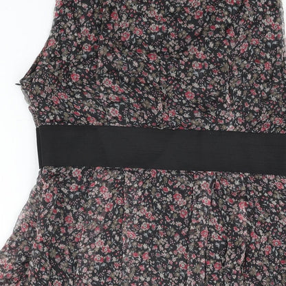 Zara Womens Black Floral Silk Shift Size M Scoop Neck Zip