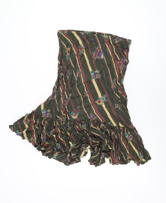 Mango Womens Green Floral Viscose Flare Skirt Size XL