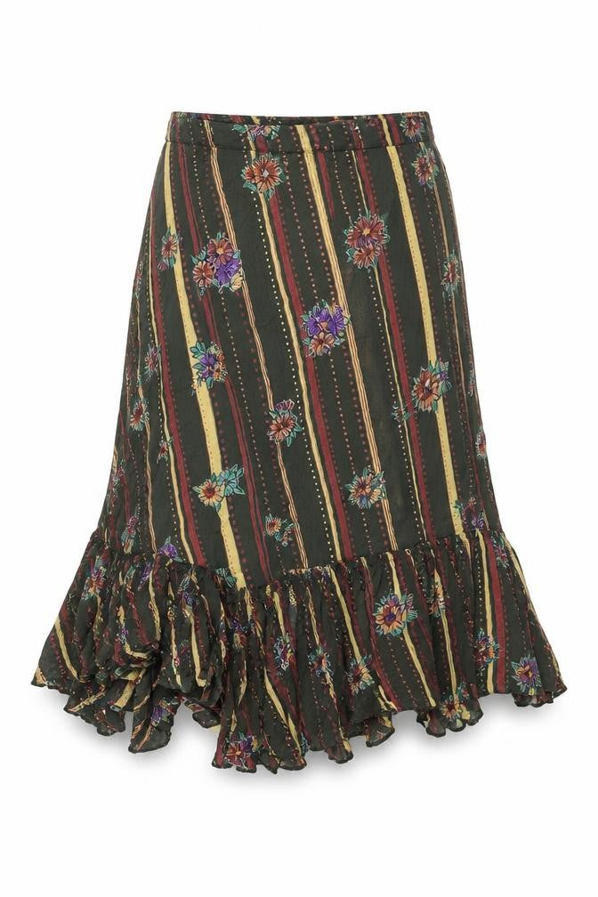 Mango Womens Green Floral Viscose Flare Skirt Size XL
