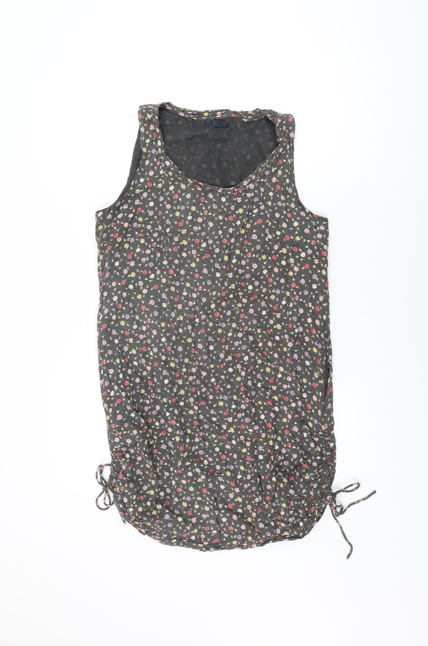 Gap Womens Grey Floral Viscose Shift Size M Scoop Neck Drawstring