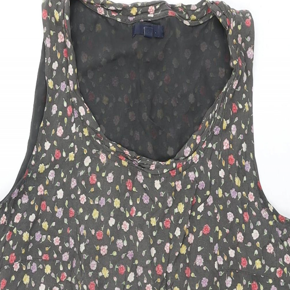 Gap Womens Grey Floral Viscose Shift Size M Scoop Neck Drawstring