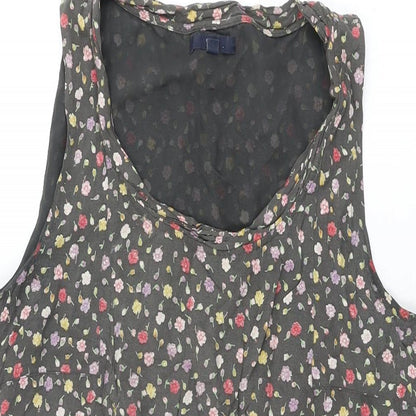 Gap Womens Grey Floral Viscose Shift Size M Scoop Neck Drawstring