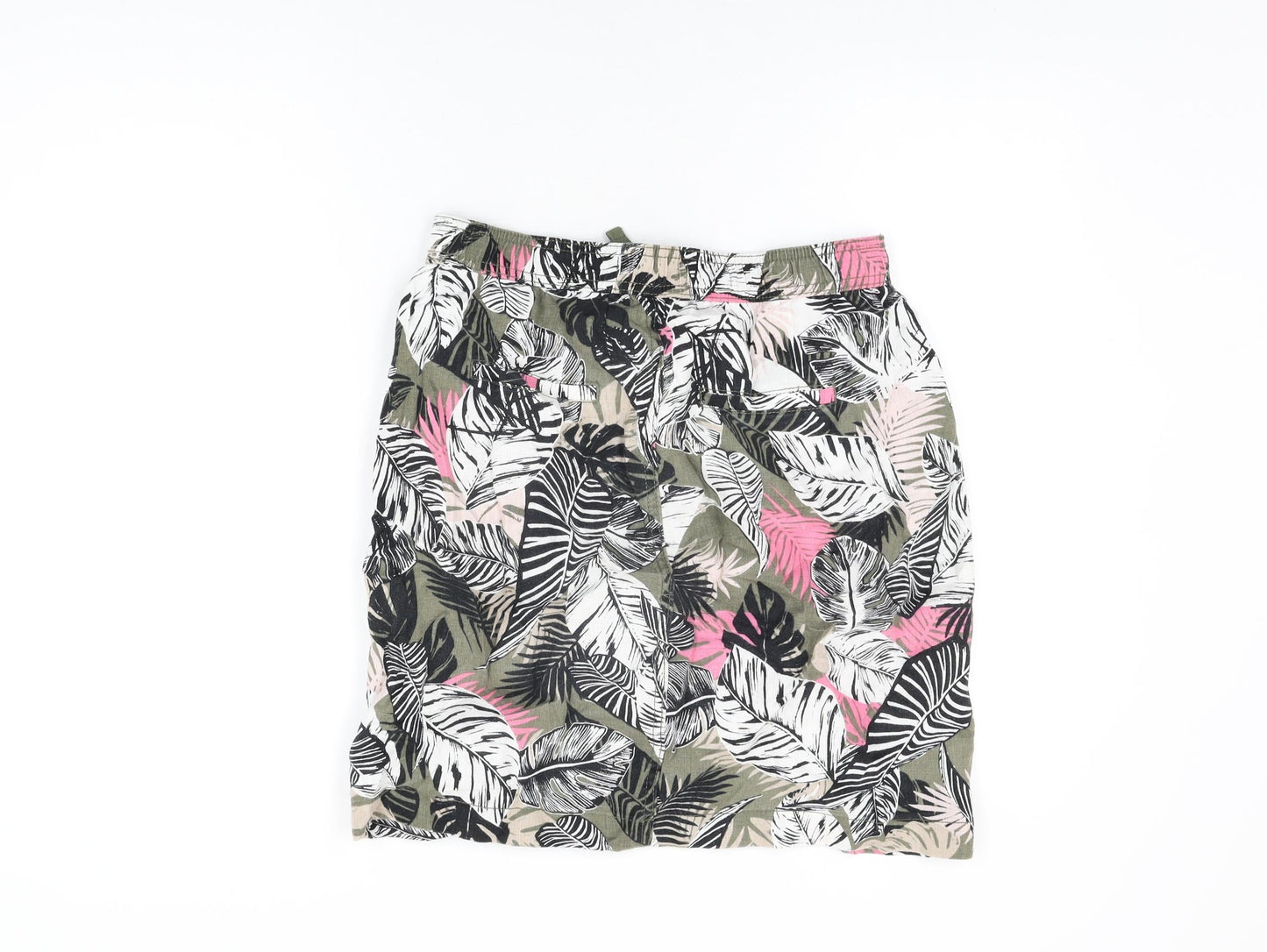 Marks and Spencer Womens Multicoloured Floral Linen A-Line Skirt Size 10 Drawstring