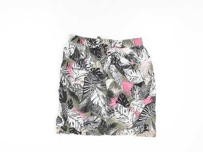 Marks and Spencer Womens Multicoloured Floral Linen A-Line Skirt Size 10 Drawstring