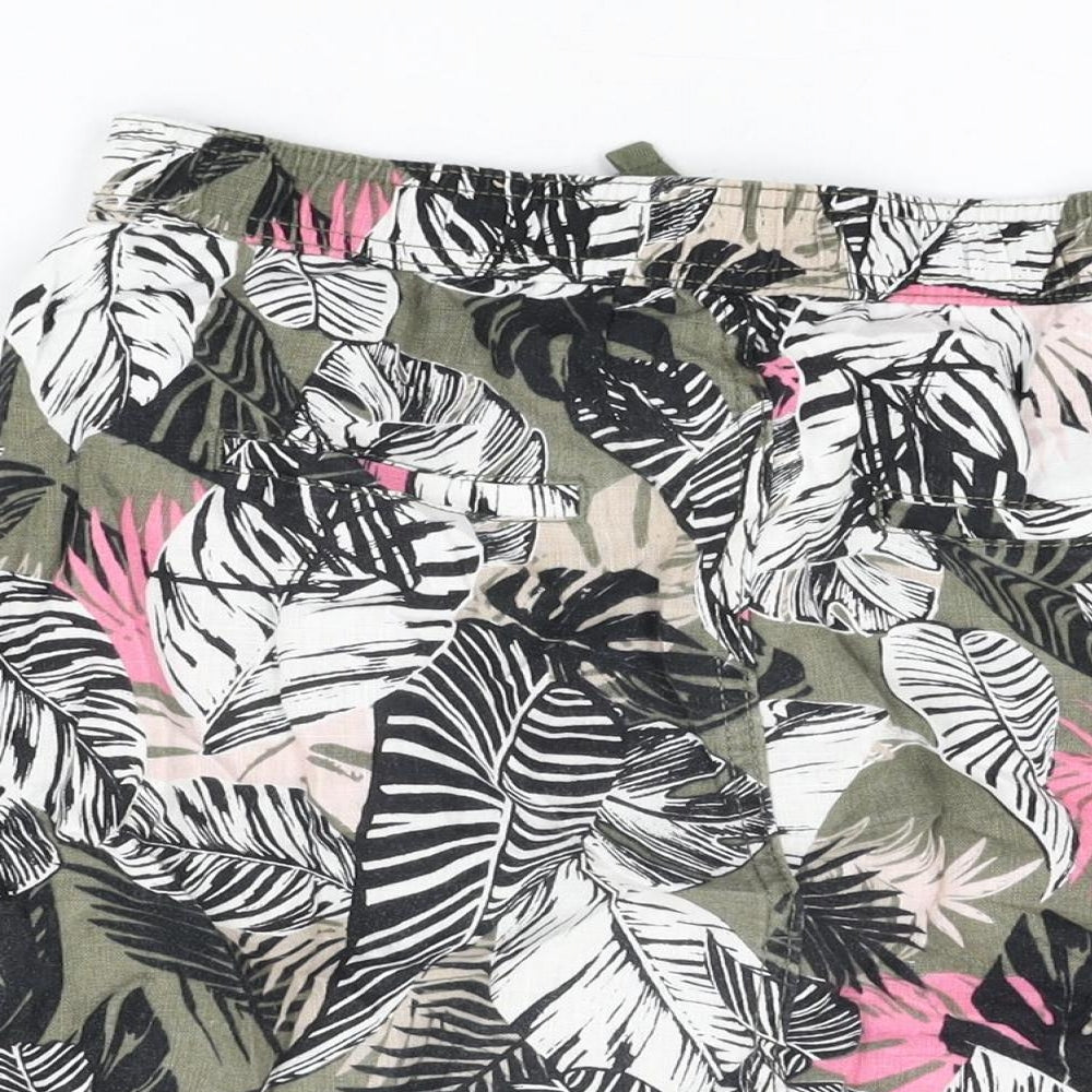 Marks and Spencer Womens Multicoloured Floral Linen A-Line Skirt Size 10 Drawstring