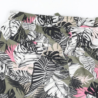 Marks and Spencer Womens Multicoloured Floral Linen A-Line Skirt Size 10 Drawstring