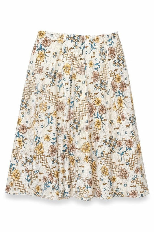Stephen Y Womens Ivory Floral Acetate Flare Skirt Size 3XL Zip