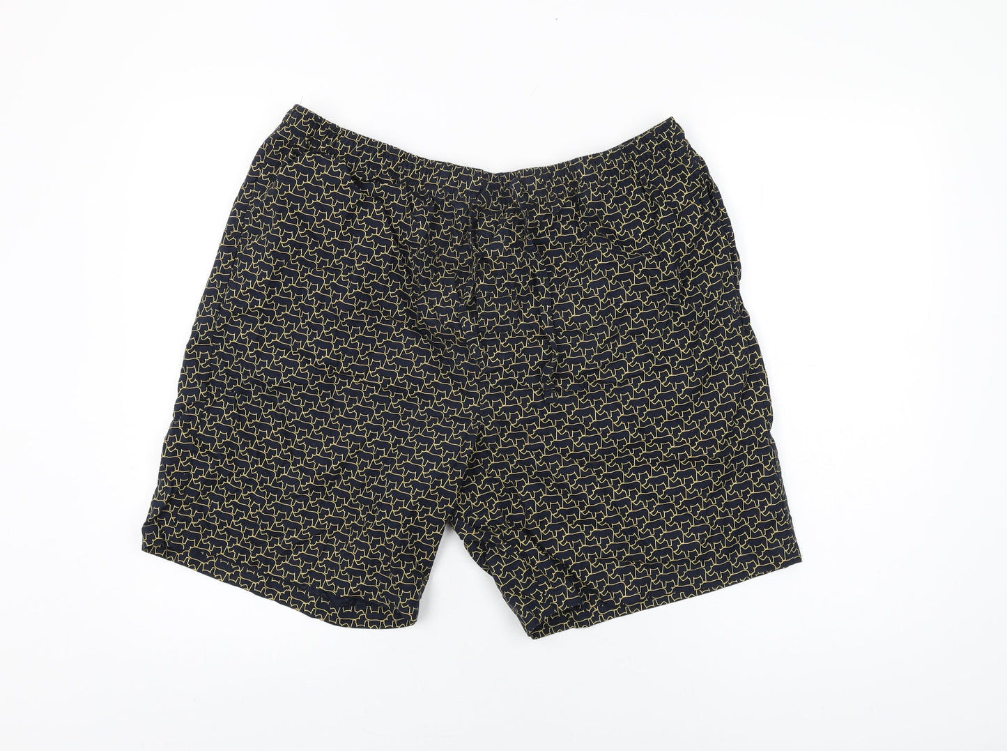 Marks and Spencer Mens Blue Geometric Cotton Bermuda Shorts Size 2XL L9 in Regular Drawstring