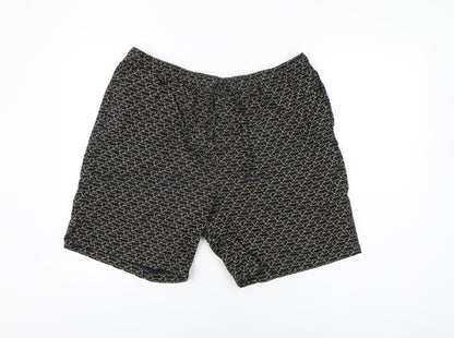 Marks and Spencer Mens Blue Geometric Cotton Bermuda Shorts Size 2XL L9 in Regular Drawstring