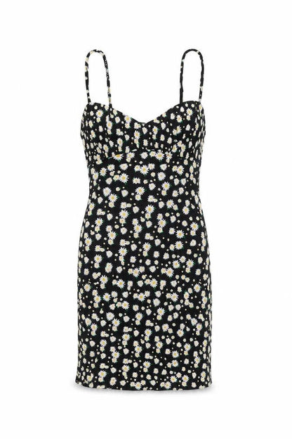 Bershka Womens Black Floral Viscose Mini Size M V-Neck Pullover