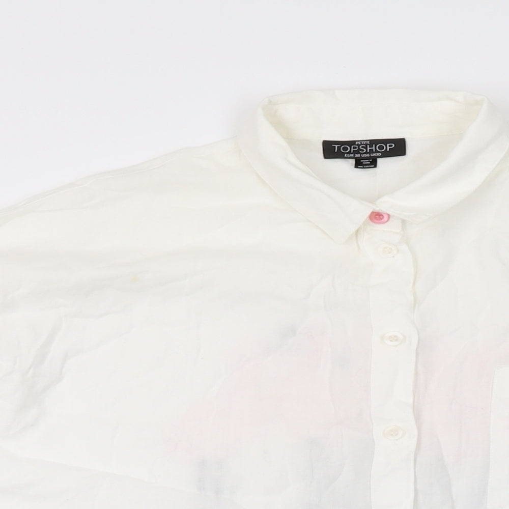 Womens UK Size 10 Topshop White Basic Button-Up