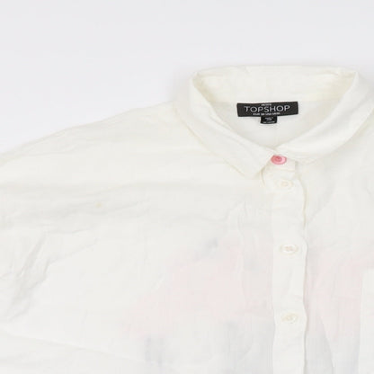 Womens UK Size 10 Topshop White Basic Button-Up