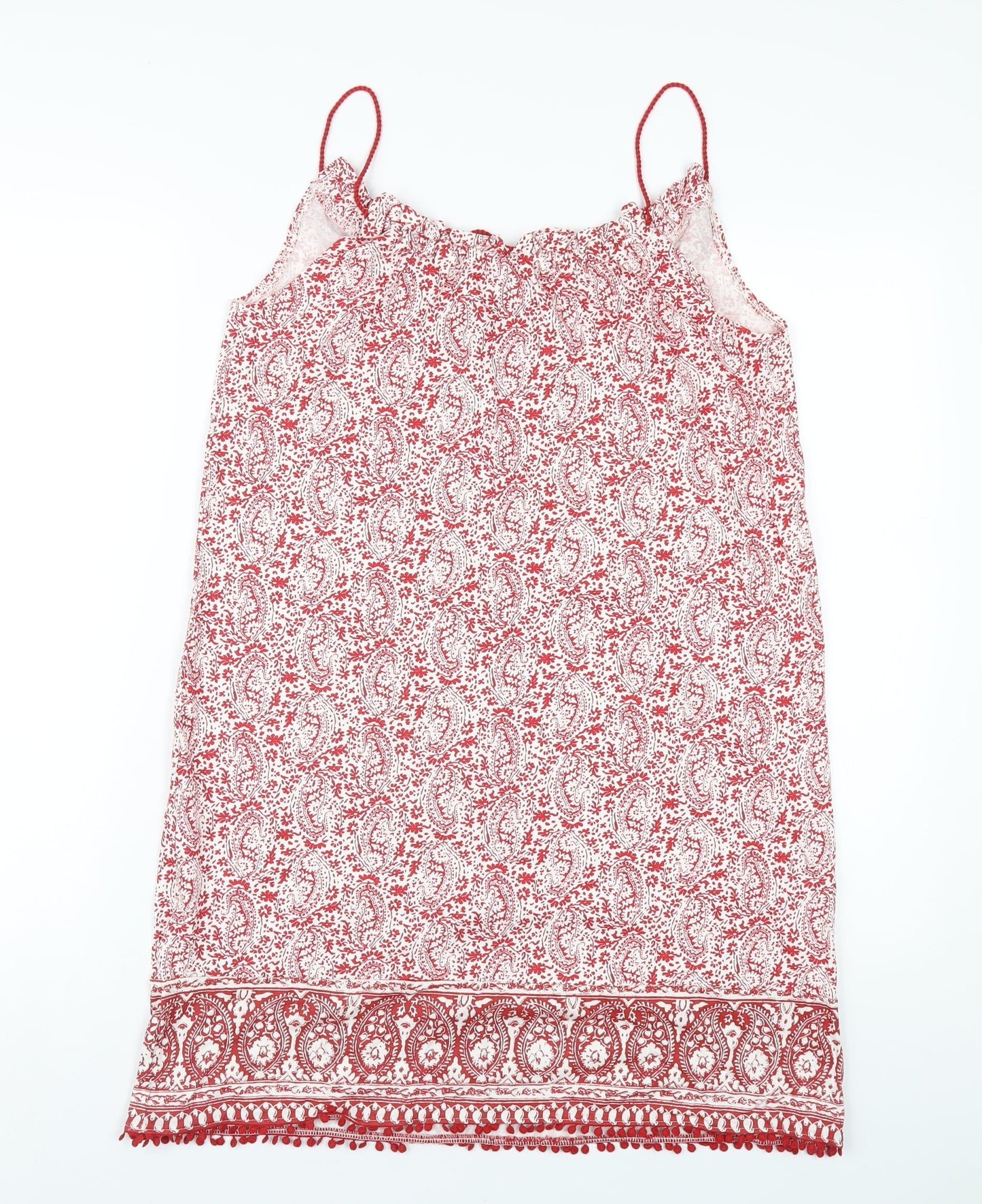 Honest Womens Red Paisley Cotton A-Line Size S Scoop Neck Pullover
