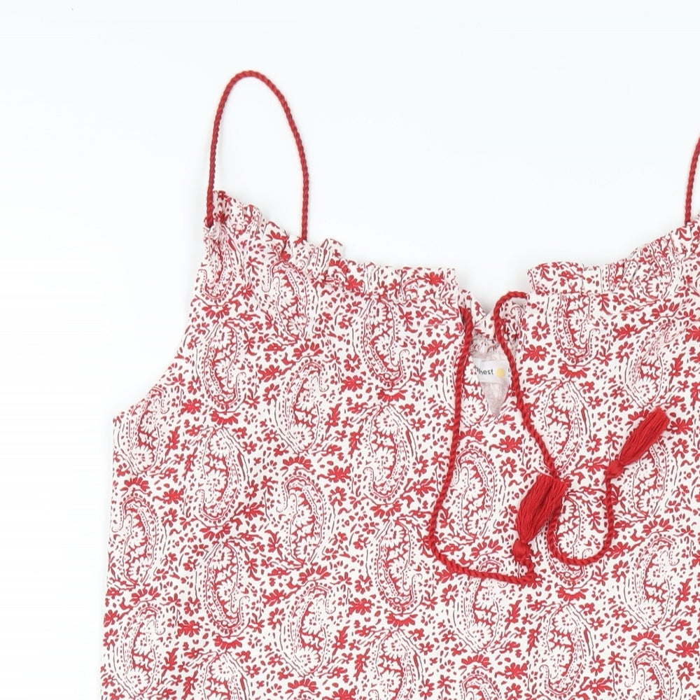 Honest Womens Red Paisley Cotton A-Line Size S Scoop Neck Pullover