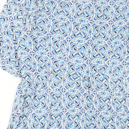 Adini Womens Blue Geometric Viscose A-Line Size L Round Neck Zip