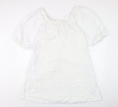 NEXT Womens White Cotton A-Line Size 10 Scoop Neck Pullover