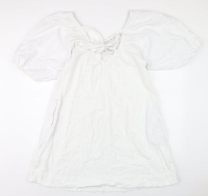 NEXT Womens White Cotton A-Line Size 10 Scoop Neck Pullover