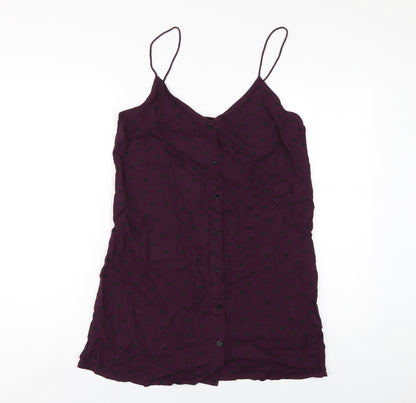 Motel Womens Purple Polka Dot Viscose Slip Dress Size S V-Neck Button