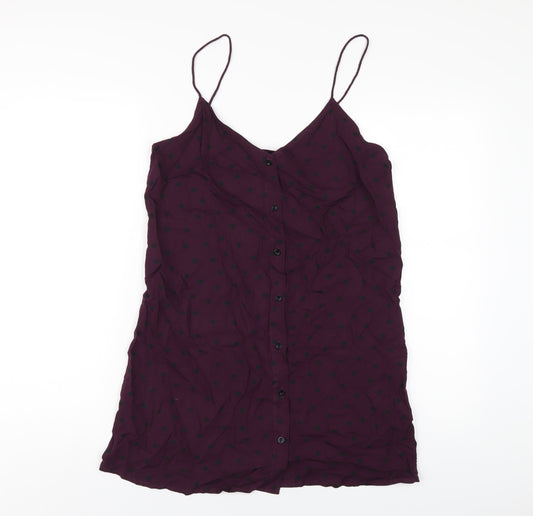 Motel Womens Purple Polka Dot Viscose Slip Dress Size S V-Neck Button