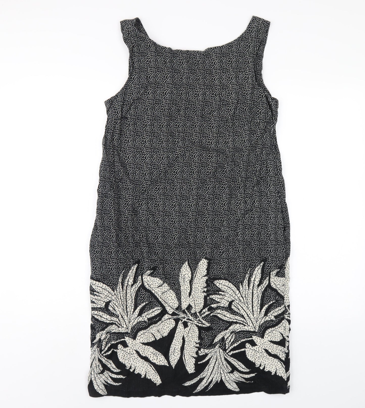 NEXT Womens Black Geometric Linen Tank Dress Size 8 Scoop Neck Pullover