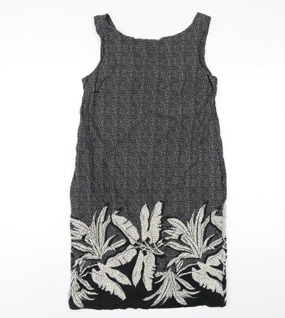 NEXT Womens Black Geometric Linen Tank Dress Size 8 Scoop Neck Pullover