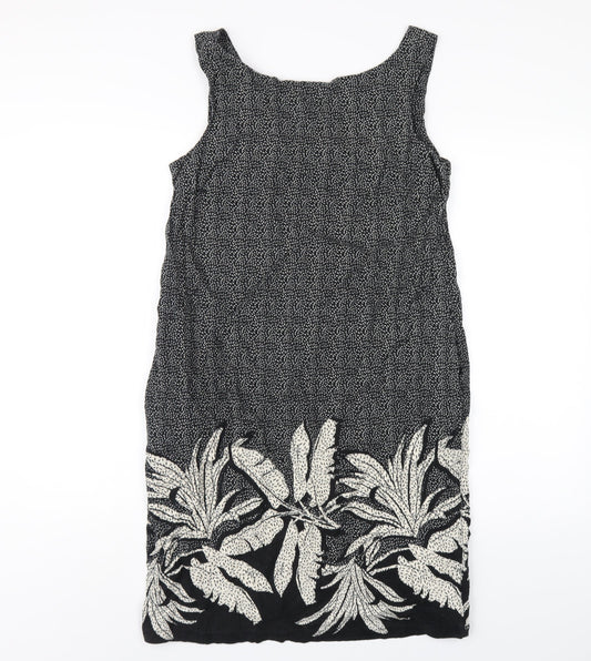 NEXT Womens Black Geometric Linen Tank Dress Size 8 Scoop Neck Pullover