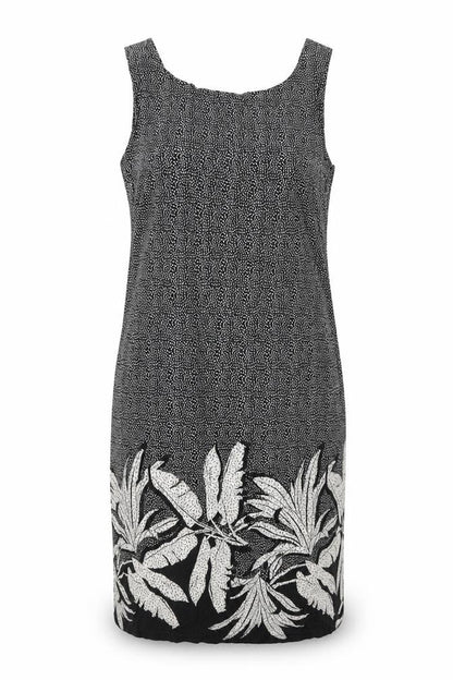 NEXT Womens Black Geometric Linen Tank Dress Size 8 Scoop Neck Pullover