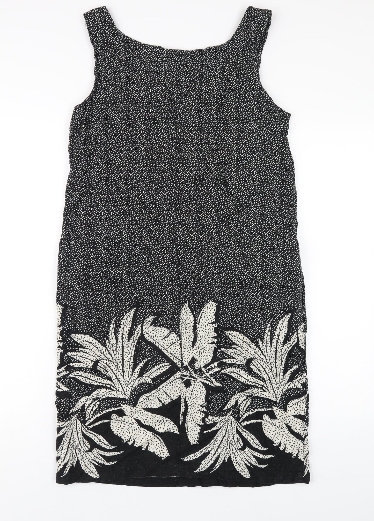 NEXT Womens Black Geometric Linen Tank Dress Size 8 Scoop Neck Pullover