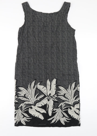 NEXT Womens Black Geometric Linen Tank Dress Size 8 Scoop Neck Pullover