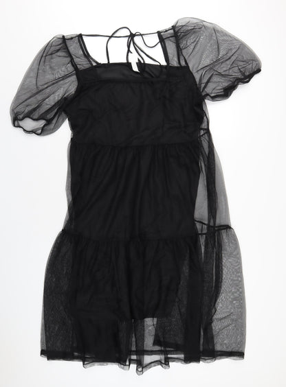 H&M Womens Black Polyester A-Line Size L Square Neck Pullover