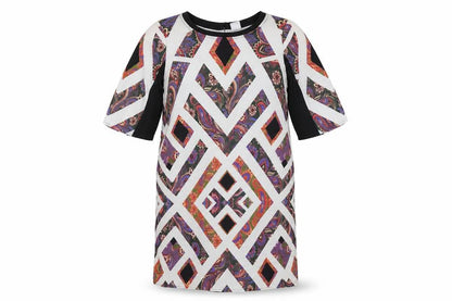 VERO MODA Womens Multicoloured Geometric Polyester T-Shirt Dress Size S Round Neck Pullover