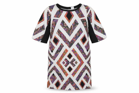 VERO MODA Womens Multicoloured Geometric Polyester T-Shirt Dress Size S Round Neck Pullover