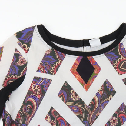 VERO MODA Womens Multicoloured Geometric Polyester T-Shirt Dress Size S Round Neck Pullover