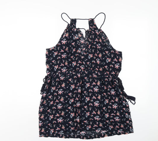 NEXT Womens Blue Floral Viscose A-Line Size 12 Round Neck Pullover