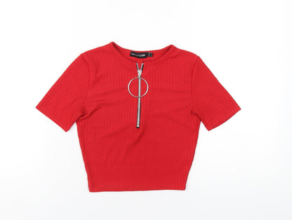 Womens UK Size 8 PRETTYLITTLETHING Red Cropped T-Shirt