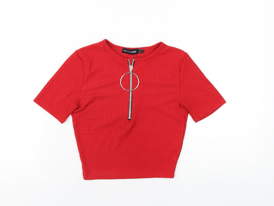 Womens UK Size 8 PRETTYLITTLETHING Red Cropped T-Shirt