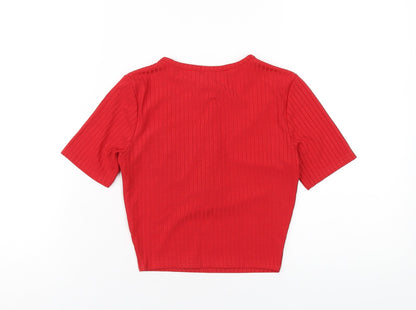 Womens UK Size 8 PRETTYLITTLETHING Red Cropped T-Shirt