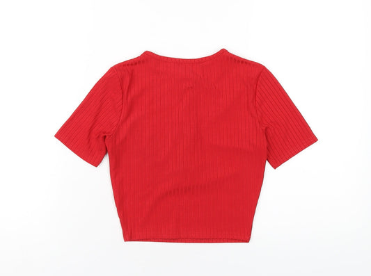 Womens UK Size 8 PRETTYLITTLETHING Red Cropped T-Shirt