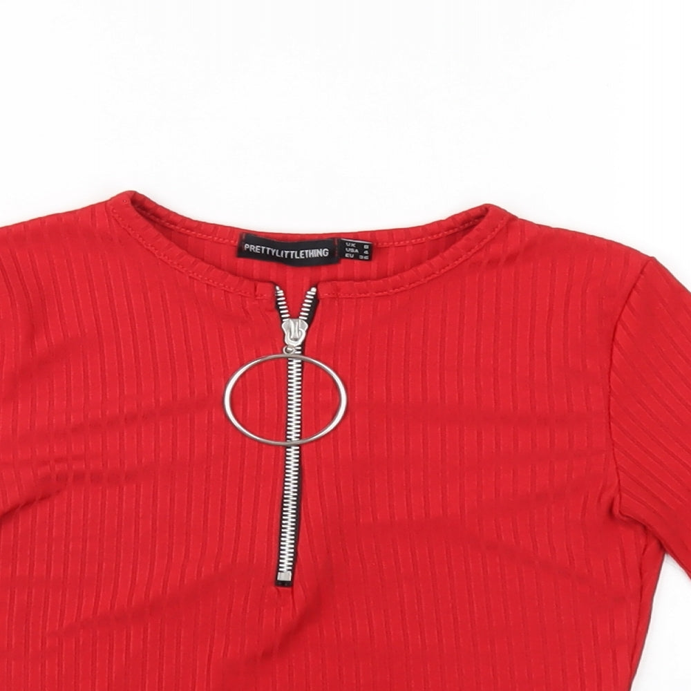 Womens UK Size 8 PRETTYLITTLETHING Red Cropped T-Shirt