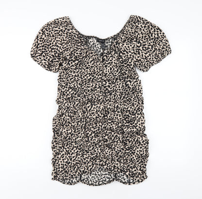 New Look Womens Beige Geometric Polyester Bodycon Size 12 V-Neck Pullover
