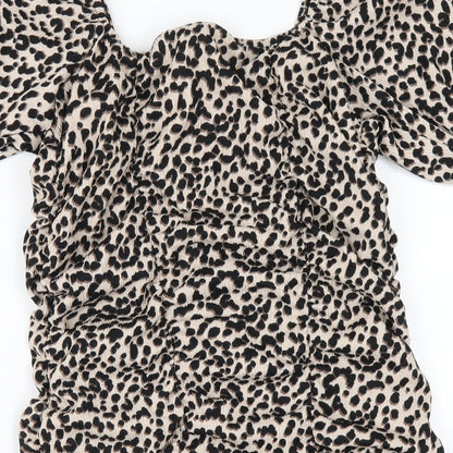 New Look Womens Beige Geometric Polyester Bodycon Size 12 V-Neck Pullover