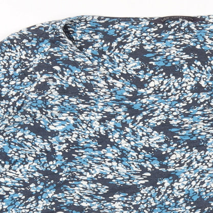 Marks and Spencer Womens Blue Geometric Acrylic Basic T-Shirt Size 12 Scoop Neck