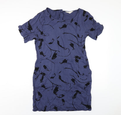 Nine Womens Blue Geometric Viscose A-Line Size 12 Round Neck Zip