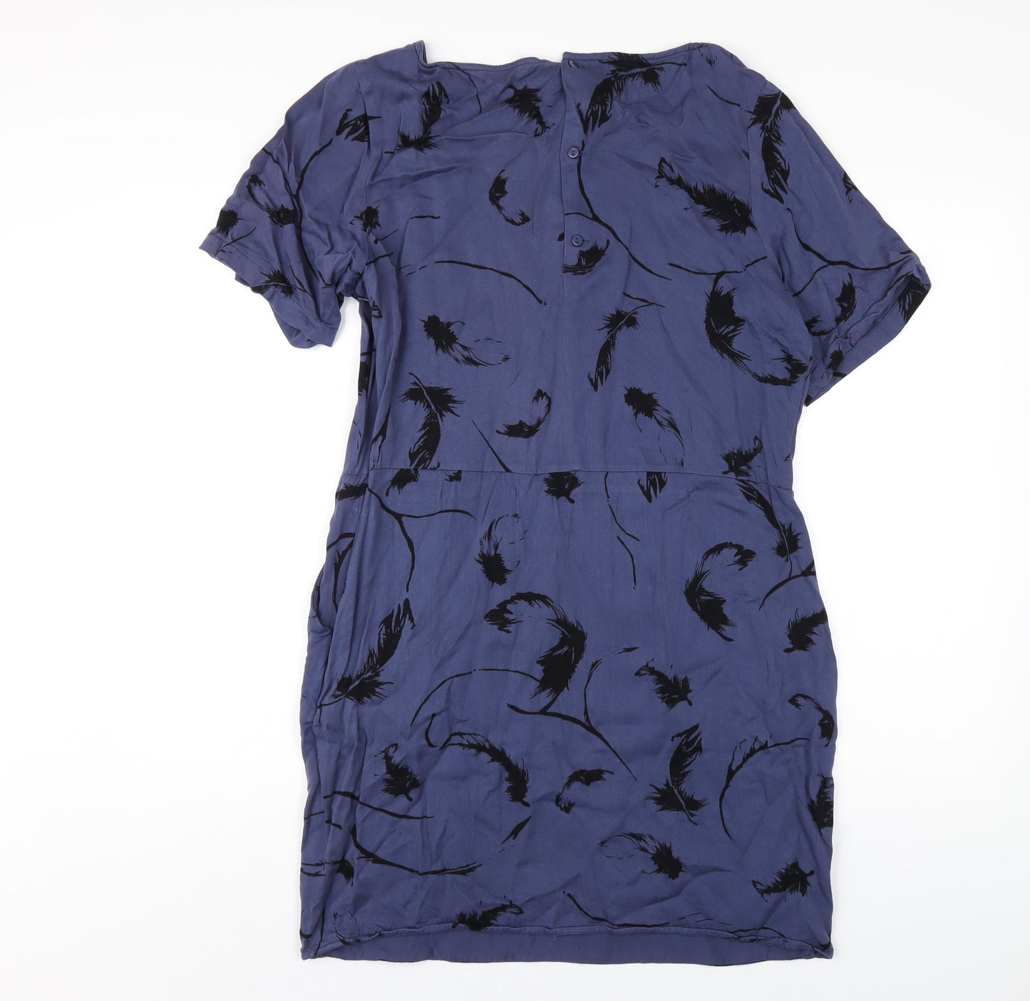 Nine Womens Blue Geometric Viscose A-Line Size 12 Round Neck Zip